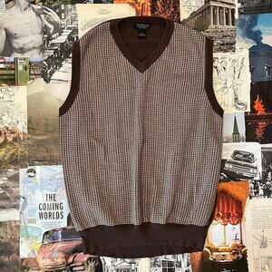 Brown Houndstooth Sleeveless Sweater Vest
